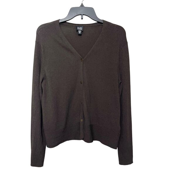 Eileen Fisher Brown V-Neck Button-Front Cardigan Sweater Size XS - Picture 1 of 6